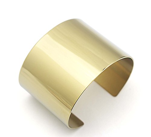 Stainless Steel Smooth Polished Open Cuff Bangle Bracelet for Women Lady Girls Gift - color: flat gold 18k
