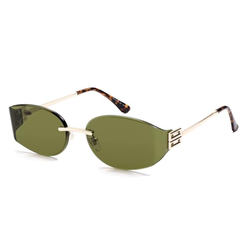 SOJOS Trendy Oval Sunglasses for Women,Fashion Rimless Metal Sun Glasses Y2K Style UV400 Protected SJ1271 - color: Green