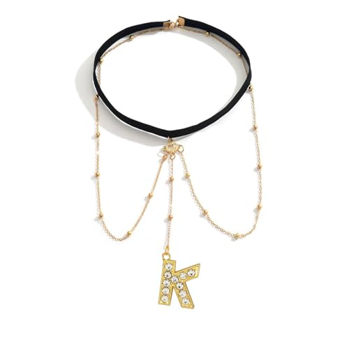Letter Initial Leg Chain Thigh Jewelry for Women Summer Beach Bead Leg Chain Name Elegant Elastic Body Chain Jewelry - color: K