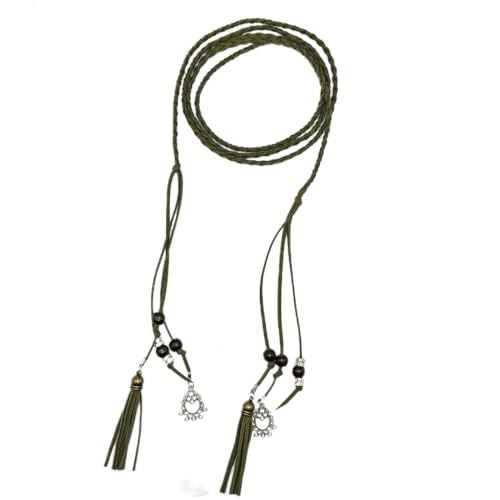 Women's Waist Belts Woven Tassels Chain Belt Skinny Rope Belt for Skirt Dress Boho Style - color: Green