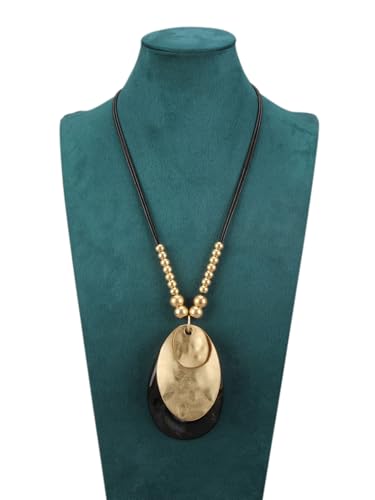GelConnie Long Necklaces for Women Boho Large Pendant Necklace Casual Bohemian Brown Leather Choker Sweater Circle Statement Stone Necklace - style: Black Teardrop Necklace