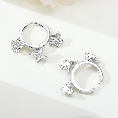 925 Sterling Silver Dangle Earrings for Women, Butterfly&Bee Animals Design, Hypoallergenic Jewelry gifts - color: Three butterfly earrings