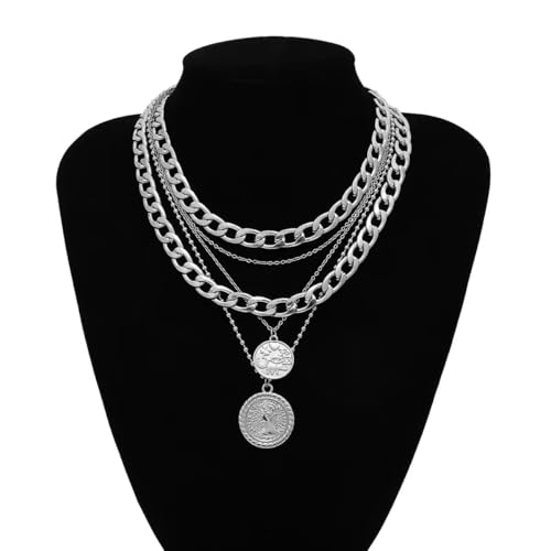Todenb Pirate Necklace for Women Pirate Costume Accessories Pirates Outfit Jewelry Gold Coin Pendant Necklace Gold Layered Necklaces Halloween - color: A-Silver
