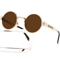 AIEYEZO Round Steampunk Sunglasses for Men Women Retro Circle Hippie Glasses Metal Frame 100% UV Blocking Lens - color: Gold/Brown
