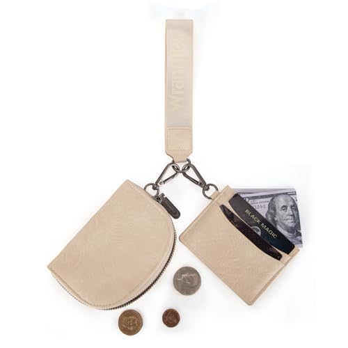 Wrangler KeyChain Wallet Wristlet Wallets for Women Dual Pouch Wristlet with Zipper Womens Credit Card Holder Wallet - color: A-Tan