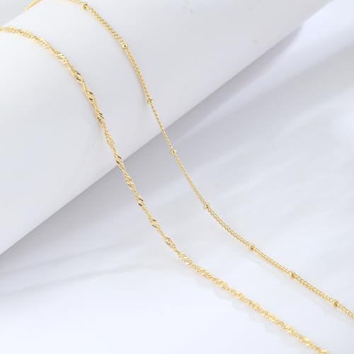 Kyerlyn Body Chain for Women 14K Gold Plated Waist Beads Chain Gold Belly Belt Cuban Layered Body Chains Waterproof Adjustable Sexy Bikini Beach Body Jewelry Daily Belts Gifts for Women 26.5-33Inch - style: Wave+Satellite