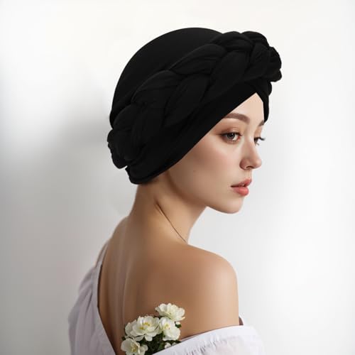 XEPST African Turban Head Wrap Big Braid Cross Turban Hat for Women, 2 Pieces Twisted Head Wraps Pre-Tied Stretchy Soft Chemo Headwear