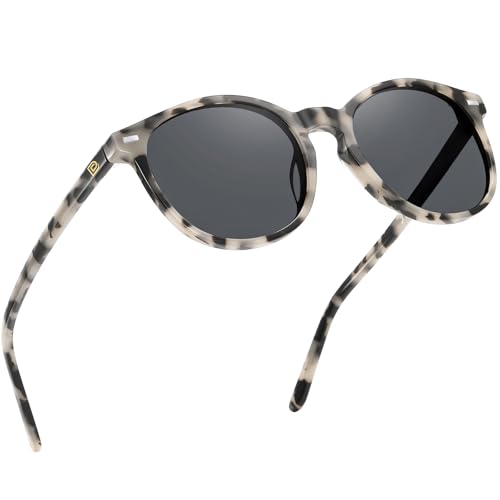 DUCO Women's Trendy Retro Round Acetate Polarized Sunglasses, UV400 99% Glare Block, Lightweight for Daily & Outdoor - color: 8. Black Tortoise Frame Grey Lens