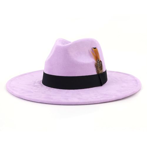 LIDHAY Big Wide Brim Fedora Hats for Women Men Western Suede Hat Panama Hat Outdoor Hats - color: Light Purple