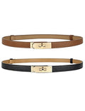 BEMYLV Skinny Belts for Women Dresses Turn-Lock Gold Buckle Adjustable Fashion Waist Belt for Pants Jeans Business Casual - color: Black+brown