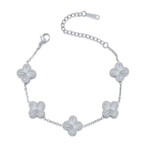 AIPPK 18K Gold Plated Clover Bracelet Dupes Gold Danity Bracelet for Women Flower Four Leaf Bracelets Lucky Jewelry Gifts for Women - color: Silver