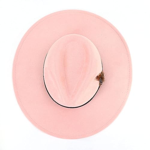LIDHAY Big Wide Brim Fedora Hats for Women Men Western Suede Hat Panama Hat Outdoor Hats - color: Skin Pink