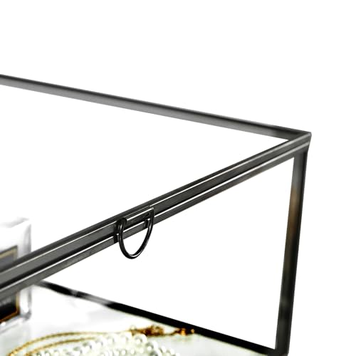 HighFree Vintage Glass Box with Lid - Clear Jewelry Glass Display Box Keepsake Box - Home Decor Decorative Box for Trinket Rings Bracelet (Black, Medium) - color: Black, size: Medium
