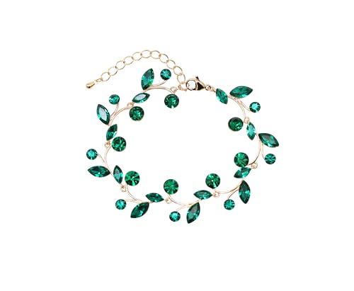 Faship Gorgeous Rhinestone Crystal Floral Necklace Earrings Set - color: Green / Rose gold plated / Matching Bracelet