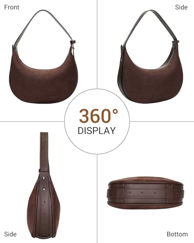 Herald Suede Crossbody Bag for Women, Vintage Hobo Handbag Crescent Shoulder Purses with Adjustable Strap Winter Fall - color: Suede Coffee