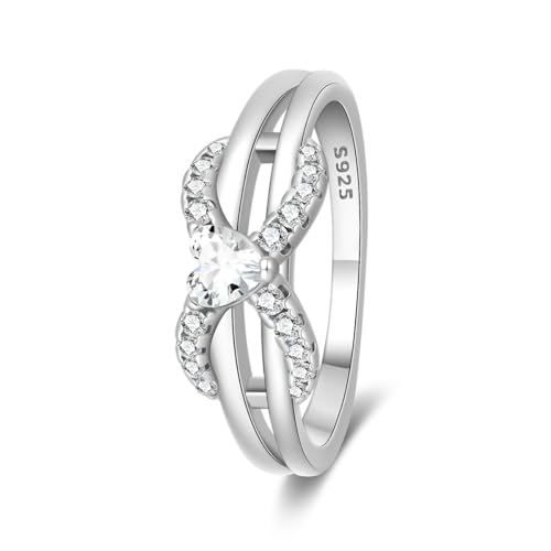 KUNSIR 925 Sterling Silver Rings Classic Cubic Zirconia Eternity Promise Statement Anniversary Wedding Bands Engagement Rings for Women Infinity Forever Love Ring Size 7-9 - style: Luxury Infinity Ring