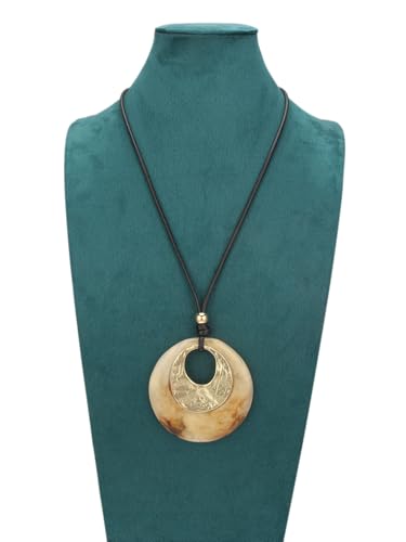 Bohemian Women's Leather Long Pendant Necklace Sweater necklace Adjustable Retro Woven Handmade Jewelry - color: Light brown circle