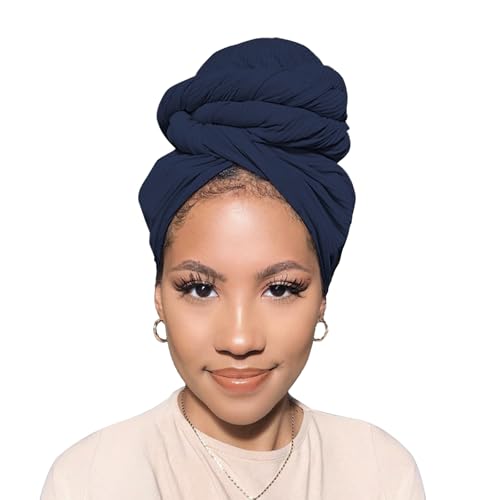 Head Wraps for Black Women African Head Wrap Lightweight for Women Long Plain Turban Hair Scarf Scarves - color: 1 Pc-navy Blue