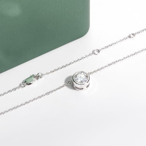 Moissanite 0.5-3ct Necklaces 18K White Gold Plated 925 Sterling Silver Bezel Set Round Cut D Color VVS1 Lab Created Diamond Solitaire Pendant Necklace for Women Men GRA Certified - style: Bezel Set Round Cut
