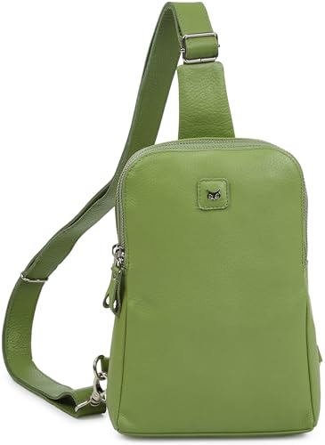 Leather Sling Bag for Women Genuine Crossbody Purse Small Trendy Cross Over Chest with Phone and Credit Card Slots (Sage Nappa) - color: Sage Nappa