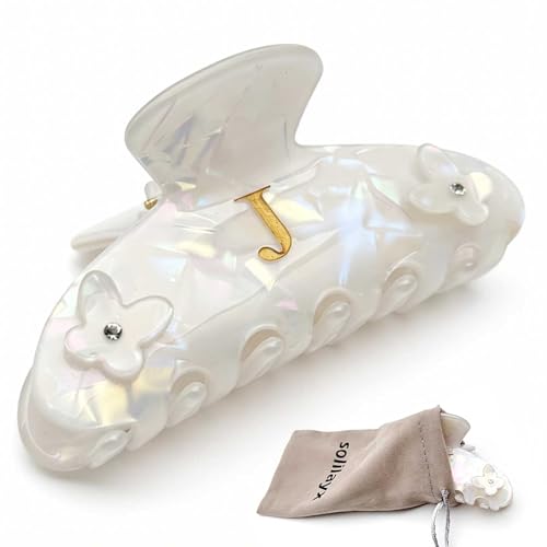 Iridescent Pearl Hair Claw Clip with Butterfly & Initial Charm, Fashionable Acrylic Hair Accessories for Women - color: J