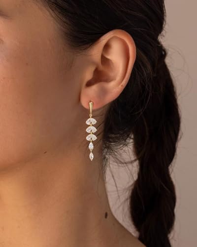Dangle Earrings for Women - 14K Gold/White Gold/Rose Gold Plated Butterfly Heart Star Hoop Chain Long Tassel Cubic Zirconia CZ Dangle Earrings - color: Gold Leaf Dangle