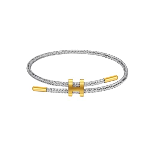 AIMADE Bracelets for Women Adjustable Charm Bracelet, 18k Gold-plated Buckle Design Titanium Steel Wire Rope Women's Gift Jewelry - color: silver