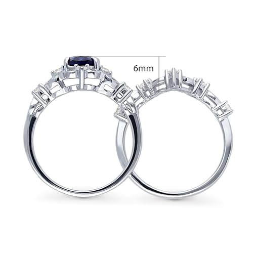 BERRICLE Sterling Silver CZ Halo Wedding Engagement Rings for Women, Oval Cut Cubic Zirconia, 1-3 Piece Sets, Pink/Blue/Clear - style: 2 Piece Set, Sapphire