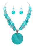 Layered Beads Statement Fashion Necklace Chunky Jewelry Set Big Colorful Glass Stone Circle Shell Pendant Choker Necklace and Earring Set for Women - color: Turquoise