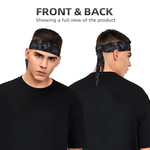 Sports Tie Headband Bandana Running Athletic Sweat Band Elastic Adjustable Sport Head Tie for Men Women Head Ties Ninja Tie Headbands Tennis Sweatbands Soccer Basketball Teams Running Head Band - color: Black camo