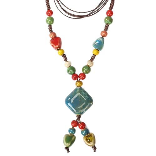 Boho Necklace for Women,Vintage Butterfly Pendant Necklaces,Adjustable Wooden Beads Layered Braided Choker,Fashion Tribal Style Leather Rope Necklace Jewelry,Chunky Statement Gift for Women - color: Colorful4