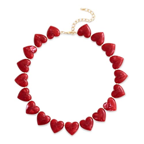 YUJIE Amber Acrylic Heart Choker Necklace for Women Vintage Punk Chunky Necklace Trendy Fashion Accessory - color: red