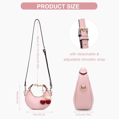 JQWSVE Small Top Handle Bags for Women Mini Purses Cute Ladies Handbags Crescent Mini Crossbody Bags with Cherry - color: A03-small-pink