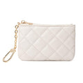 Quilted Leather Coin Purse with Keychain - Small Coin Pouch Key Pouch Small Card Holder Keychain Wallet Change Purse for Women and Men (Creamy-white) - color: Creamy-white