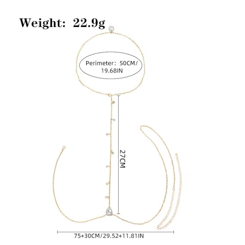 Sexy Crystal Back Chain Necklace for Women Rhinestone Simple Body Chain Gold Silver Backdrop Chain Body Jewelry Wedding Bridal Party Prom - color: Gold