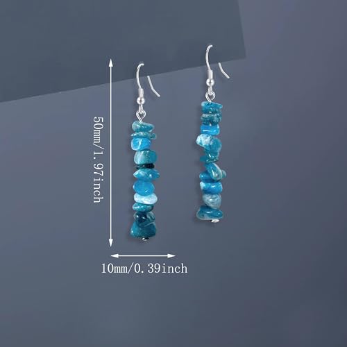 Handmade Bohemian Vintage Silver Nature Stone Beads Long Dangle Drop Earrings for Women - color: Blue