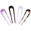 DOITOOL 4pcs U-shaped Acetate Double Prong Hair Pins Hair Fork Bun Holder Clips for Women with Mixed Colors