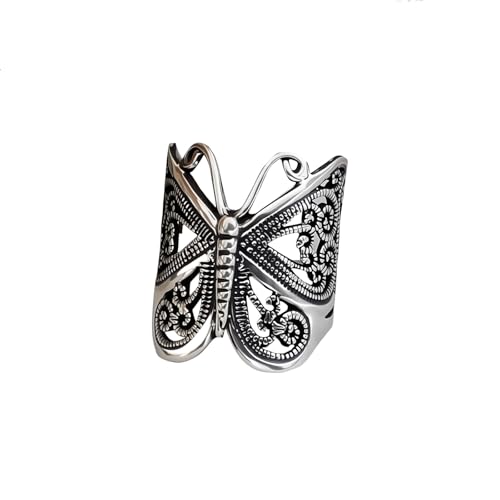 Butterfly Wrap Rings,Butterfly Ring for Women, Adjustable Open Carved Texture Butterfly Ring,Vintage Metal Insects Knuckle Finger Rings,Cute Animal Ring,Statement Jewelry Gifts for Women - color: Silver