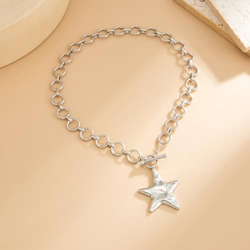 Chunky Necklace for Women Big Star Necklaces for Women Trendy Large Statement Necklace Thick Chain Bold Chunky Jewelry Star Accessories Boho - style: 2 - S