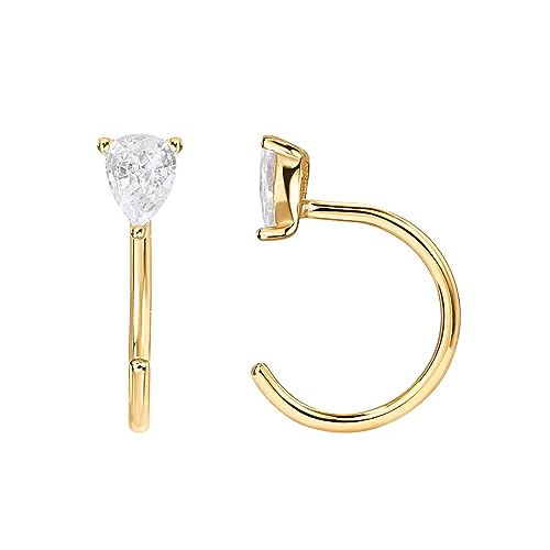 PAVOI 925 Sterling Silver Huggie Half Hoop Earrings | Hypoallergenic Minimalist Tiny Cartilage Earring - style: Pear
