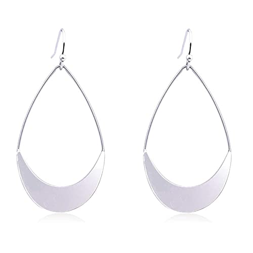 MALOYANVE Teardrop Earrings for Women Boho Fashion Large Gold Silver Waterdrop Simple Lightweight Hollow Metal Drop Dangle Statement Earrings Jewelry Gifts - color: Silver