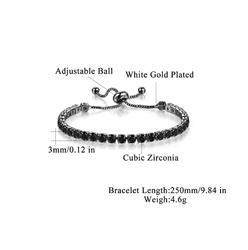 CiNily Adjustable Tennis Bracelets for Women Teen Girls Rainbow Cubic Zirconia Bracelet 14K White Gold Plated Hypoallergenic Slider Bracelet Jewelry Gift - color: Adjustable-Black Gold+Black