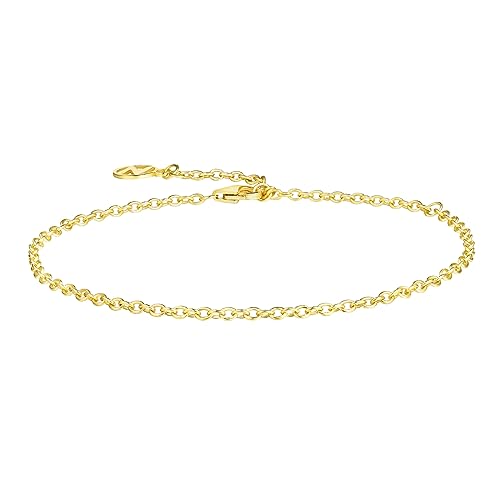 NOKMIT Solid 925 Sterling Silver Bracelets for Women, Dainty Interlocking Circles Cubic Zirconia Adjustable Chain Bracelet, Trendy Stackable Link Bracelets, Simple Cute Jewelry Gifts - color: Gold Cable Chain