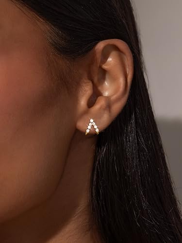 Gold Silver Earrings For Women,14K Gold/Silver Plated Hypoallergenic Stud Earrings For Women Trendy ,Minimalist Simple Unique Gold Silver Diamond Cubic Zirconia Stud Earrings Dainty Cute Jewelry Gifts - style: Diamond Stud-Gold