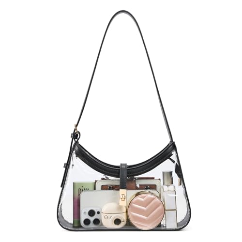 CLUCI Clear Bag for Stadium Events, Clear Purses for Women, Shoulder Bag Hobo Handbag with Adjustable Strap - color: B-transparent With Black-small