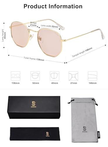SOJOS Square Polarized Sunglasses for Women Men Small Hexagonal Polygon Shades SJ1072 - color: Light Brown