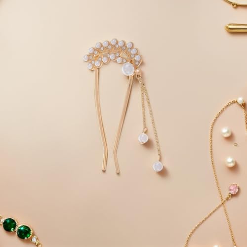 Healifty 2pcs U-shaped Metal Hair Pins with Pearls Double Prong Hair Forks for Women’s Updo and Bun Hairstyles Vintage for Thick Long