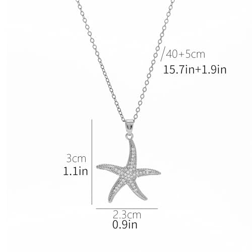 Shell Starfish Necklace for Women Pearl Beach Boho Layered Necklace Charm Accessories Summer Vacation Outfit 2026 - color: C3:silver starfish necklace