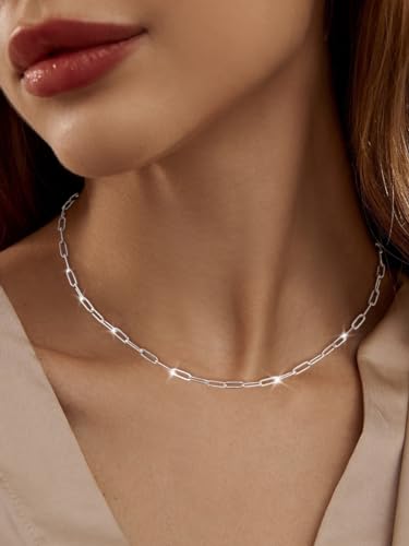 MBW Silver Paperclip Chain Necklace for Women,Dainty Sterling Silver Choker Necklaces for Women Trendy Simple Long Chunky Minimalist Waterproof Link Necklace Jewelry Gifts for Women 16/18/20 in - color: 3mm16"