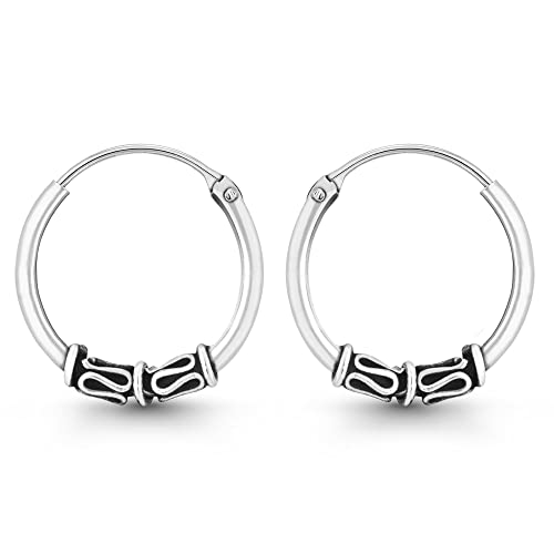 AeraVida Unique Bali Chic Tribal Coil and Ball Sterling Silver Hoop Earrings | Artistic Boho-Inspired Lightweight Jewelry for Women - style: Style2